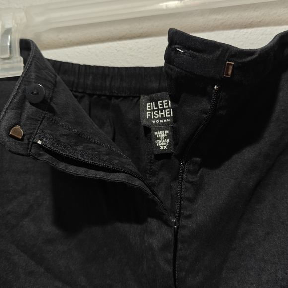 Eileen Fisher Linen Blend Pants 3X Black Pockets Italian Fabric High Waisted - Picture 5 of 8